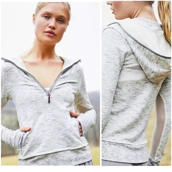Free People Movement Markle Sheer Stripes Quarter Zip Pink Grey Size M - Picture 1 of 7
